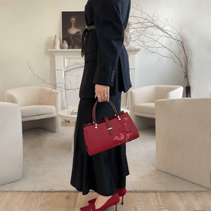 Embroidery Leather Red Magnolia Women's Crossbody Handbag - SinoCultural -- P220237
