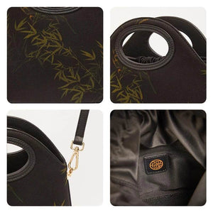 Xiangyunsha Silk Bamboo Black Drawstring Bucket Bag - SinoCultural -- YS120670-1
