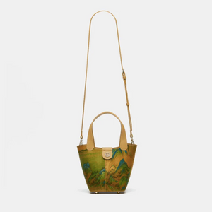 Chinese Painting Mulberry Silk Traditional Gold Basket Bag - SinoCultural -- P170090