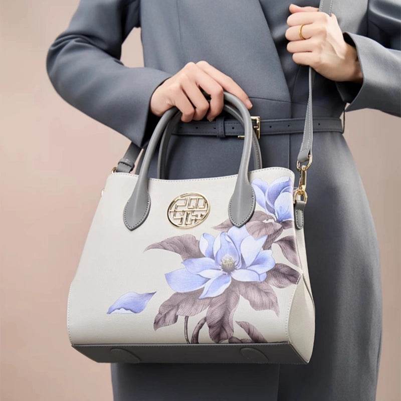 Leather Gardenia Floral Women's Crossbody Handbag - SinoCultural -- P120201