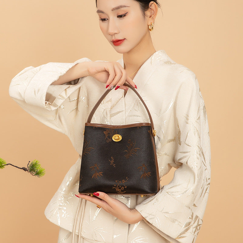 Mulberry Silk Bag New Chinese Style Genuine Leather Handheld Crossbody Bag