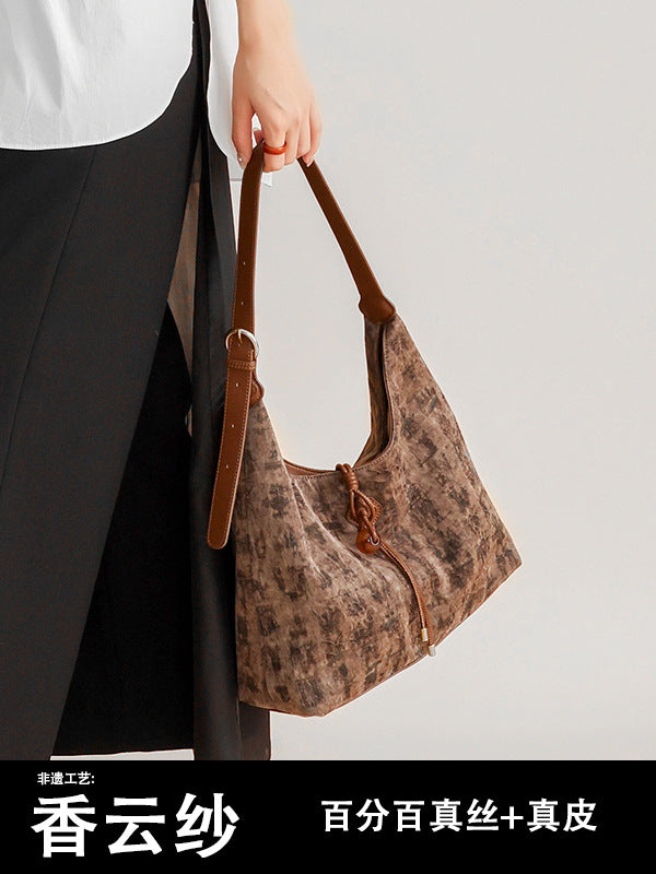 Xiangyun Silk Bag Non-Woven Tote Bag 100% Mulberry Silk Handbag Fashionable Portable Commuting Crossbody Shoulder Bag