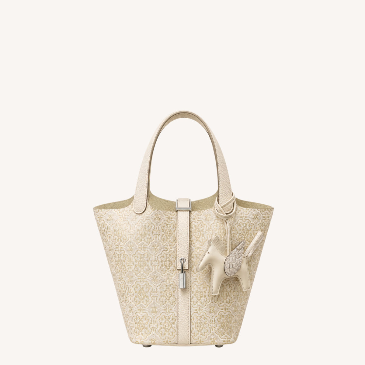 Shangjiukai White Dingsheng Song Brocade Basket Bag – Mulberry Silk Chinese Handbag-brocademodern