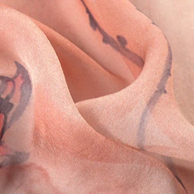 100% Mulberry Silk Ink Lotus Serene Design Long Scarf 180 x 50 Cm - SinoCultural -- LS075-1