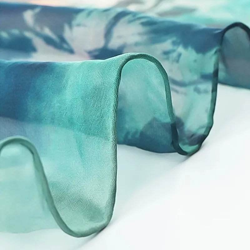 100% Mulberry Silk Ink Lotus Serene Design Long Scarf 180 x 50 Cm - SinoCultural -- LS075-1