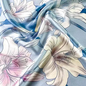 100% Mulberry Silk Summer Lily Square Scarf 70 x 70 Cm - SinoCultural -- SS024-1