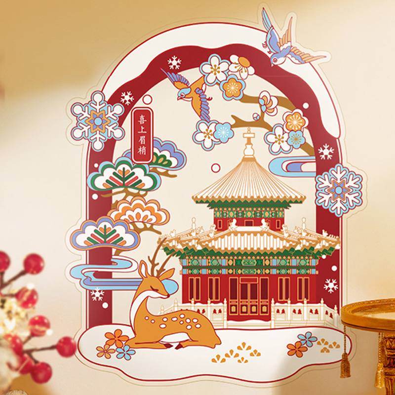 Chinese New Year Forbidden City Snow Window Clings - SinoCultural -- CNY005