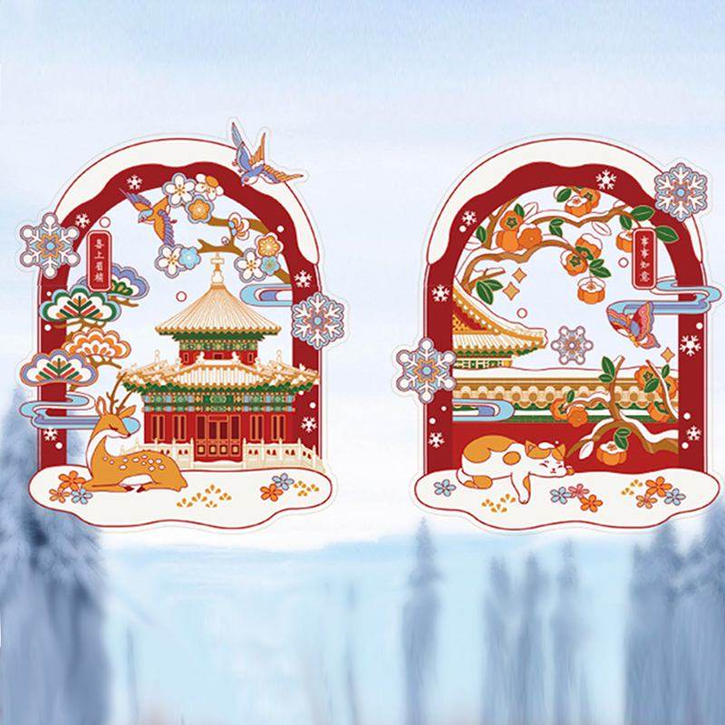 Chinese New Year Forbidden City Snow Window Clings - SinoCultural -- CNY005
