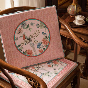 Chinoiserie Spring Powder Pink High-end Wooden Chair Cushion - SinoCultural -- SC005A38