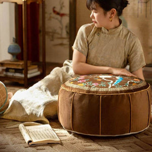 Chinoiserie Autumn Living Room Couch Cushion Pouf - SinoCultural -- B48J0019-C