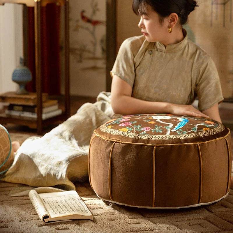 Chinoiserie Autumn Living Room Couch Cushion Pouf - SinoCultural -- B48J0019-C