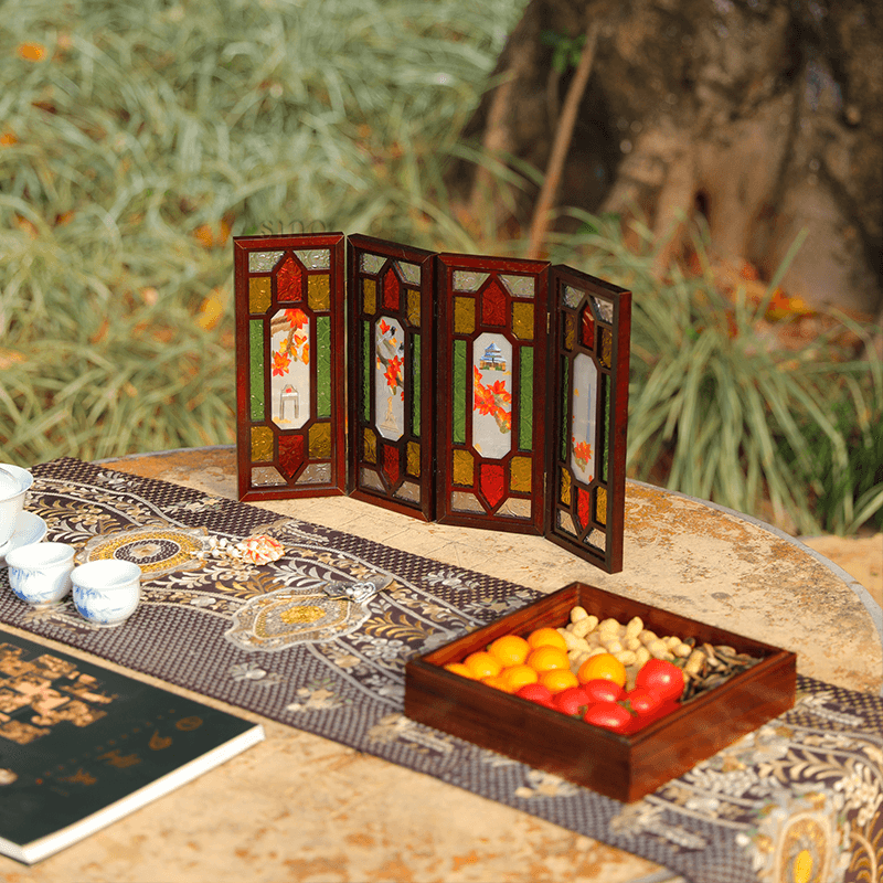 Embroidery Chinese Style Rosewood Cantonese Mansion Window Ornament - SinoCultural -- BXL06WCS174A02