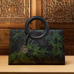 Mulberry Silk Bamboo Print Black Crossbody Bag - SinoCultural -- P17003305