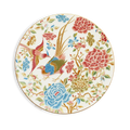 11’’ Chinoiserie bone china round dinner plate with floral and bird design.