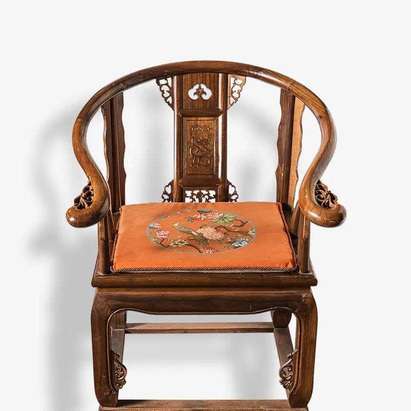Chinoiserie Mountain Hydrangea Short Plush Wooden Chair Cushion - SinoCultural -- SC003A38
