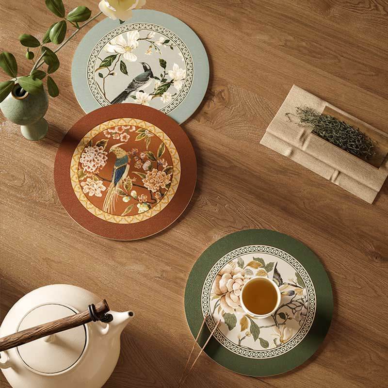 Chinoiserie Diatomite Absorbent Quick-Dry Non-Slip Round Coaster - SinoCultural -- TM026A16