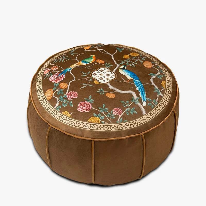 Chinoiserie Autumn Living Room Couch Cushion Pouf - SinoCultural -- B48J0019-C