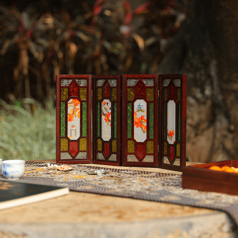 Embroidery Chinese Style Rosewood Cantonese Mansion Window Ornament - SinoCultural -- BXL06WCS174A02