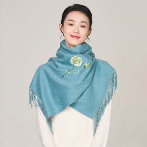 Handmade Suzhou Embroidery Wool Cashmere Scarf Shawl for Women 200x38cm - SinoCultural -- HYFSJ056-1