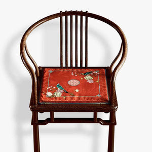 Chinoiserie Palace Red Glaze Festive Wooden Chair Cushion - SinoCultural -- SC008A38