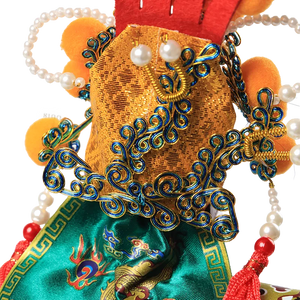 Coronet back details of 12-inch Guan Yu doll (intricate beadwork).