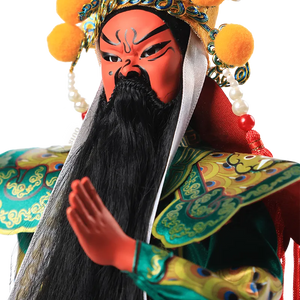 Left face & body details of 12-inch Peking Opera Guan Yu doll.