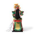 Front view of 12-inch Peking Opera Guan Yu doll (red face, long black beard, ornate coronet).
