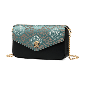 Embroidery Leather Flap Clutch Bag Auspicious Clouds Handbag - SinoCultural -- 1245251-5