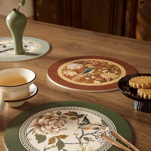 Chinoiserie Diatomite Absorbent Quick-Dry Non-Slip Round Coaster - SinoCultural -- TM026A16