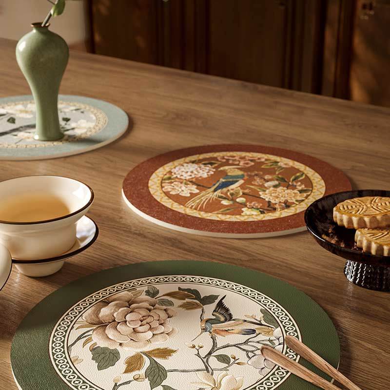Chinoiserie Diatomite Absorbent Quick-Dry Non-Slip Round Coaster - SinoCultural -- TM026A16