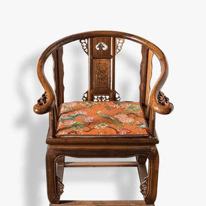 Chinoiserie Mountain Hydrangea Short Plush Wooden Chair Cushion - SinoCultural -- SC003A38