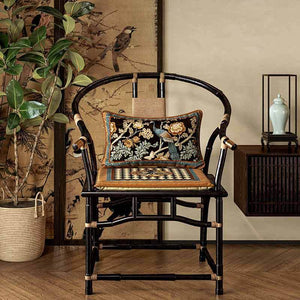 Chinoiserie Vintage Luxury Peacock Pattern Lumbar Pillow - SinoCultural -- WP023A01