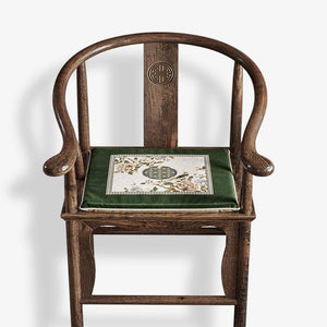 Chinoiserie Warm Spring Dark Green Flower and Birds Chair Cushion - SinoCultural -- SC012A38