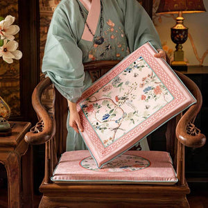 Chinoiserie Spring Powder Pink High-end Wooden Chair Cushion - SinoCultural -- SC005A38