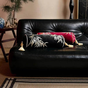 Chinoiserie Embroidery Bamboo Sofa Bolster Lumbar Pillow - SinoCultural -- SJZBZ076A