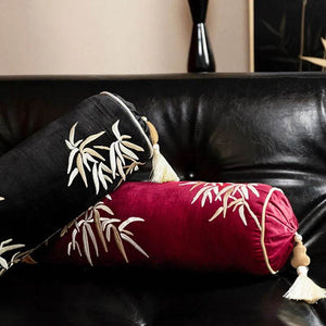 Chinoiserie Embroidery Bamboo Sofa Bolster Lumbar Pillow - SinoCultural -- SJZBZ076A