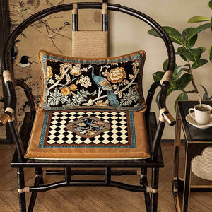 Chinoiserie Vintage Luxury Peacock Pattern Lumbar Pillow - SinoCultural -- WP023A01