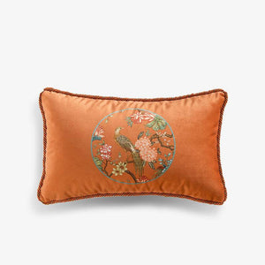 Chinoiserie Short Plush Lumbar Pillow Orange Hydrangea Dream - SinoCultural -- WP003A01