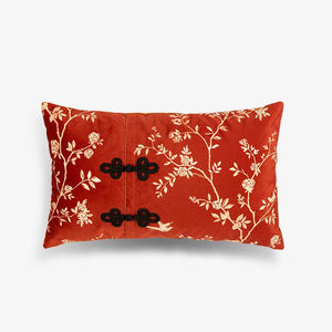 Chinoiserie Rose Moonlight Chinese Red Festival Lumbar Pillow - SinoCultural -- WP014A01