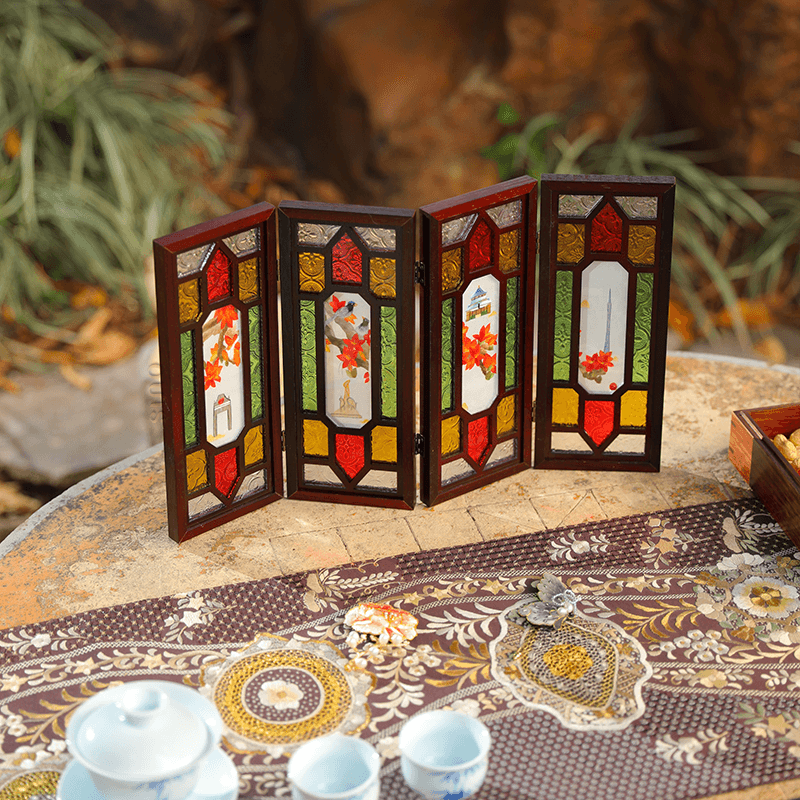 Embroidery Chinese Style Rosewood Cantonese Mansion Window Ornament - SinoCultural -- BXL06WCS174A02