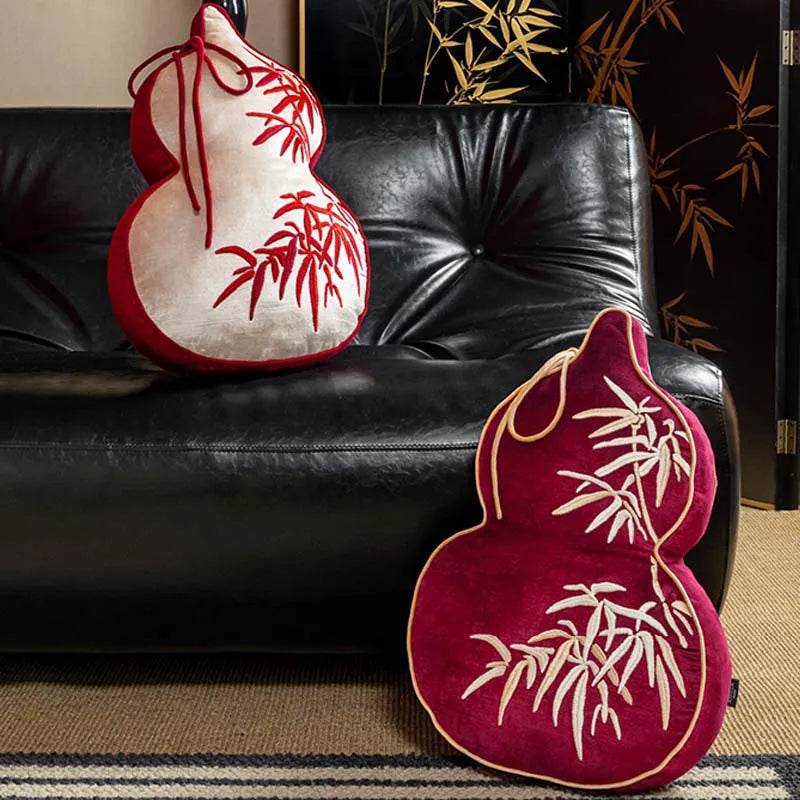 Chinoiserie Embroidery Red Blessing Gourd Shape Pillow Cushion - SinoCultural -- SJZBZ075A