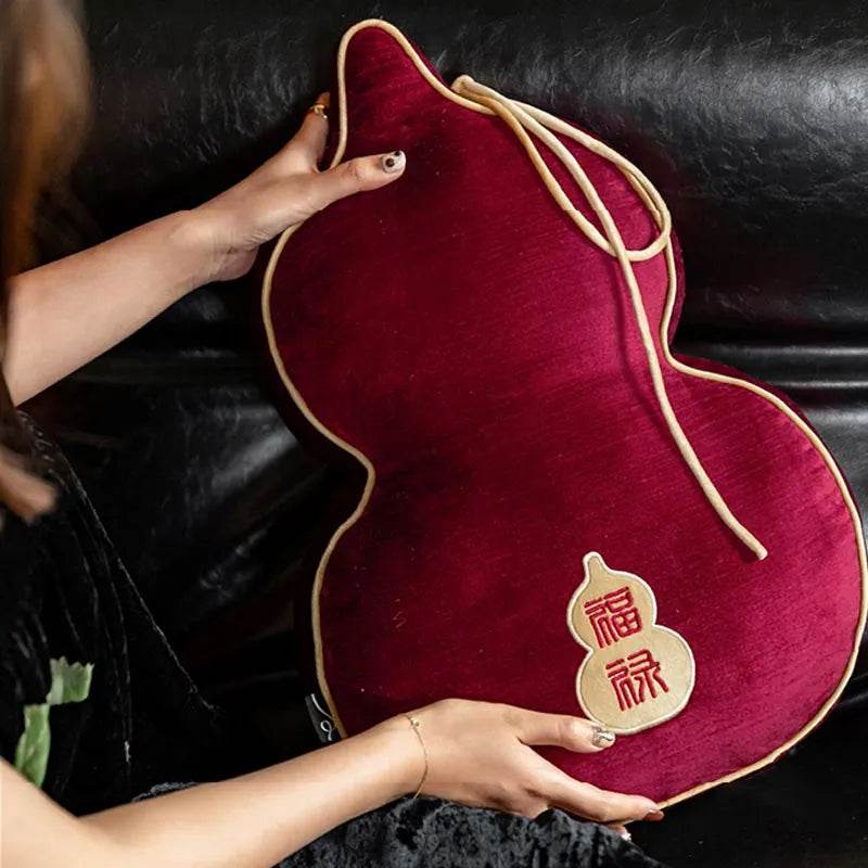 Chinoiserie Embroidery Red Blessing Gourd Shape Pillow Cushion - SinoCultural -- SJZBZ075A