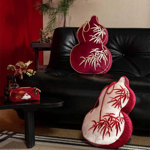 Chinoiserie Embroidery Red Blessing Gourd Shape Pillow Cushion - SinoCultural -- SJZBZ075A