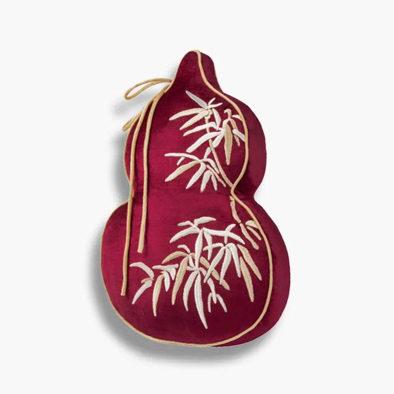 Chinoiserie Embroidery Red Blessing Gourd Shape Pillow Cushion - SinoCultural -- SJZBZ075A