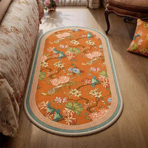 Chinoiserie Luxury Orange Natural Cotton Runner Rug for Bedroom - SinoCultural -- LZ001B60160