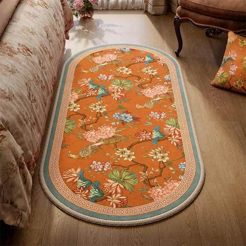 Chinoiserie Luxury Orange Natural Cotton Runner Rug for Bedroom - SinoCultural -- LZ001B60160