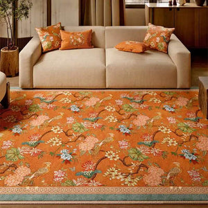Chinoiserie Luxury Orange Natural Cotton Living Room Rug - SinoCultural -- LZ004A140