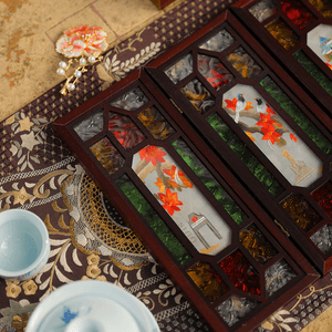 Embroidery Chinese Style Rosewood Cantonese Mansion Window Ornament - SinoCultural -- BXL06WCS174A02