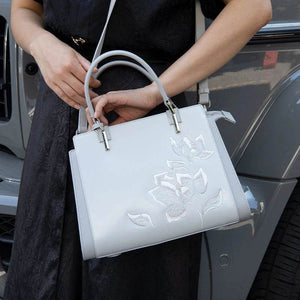 Embroidery Leather Magnolia Crossbody Tote Bag Women Handbag - SinoCultural -- P120335-2