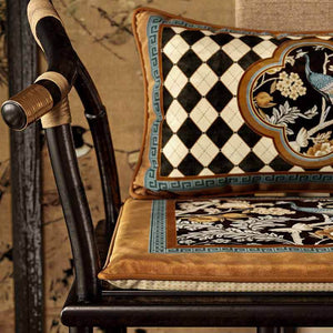 Chinoiserie Vintage Luxury Peacock Pattern Lumbar Pillow - SinoCultural -- WP023A01